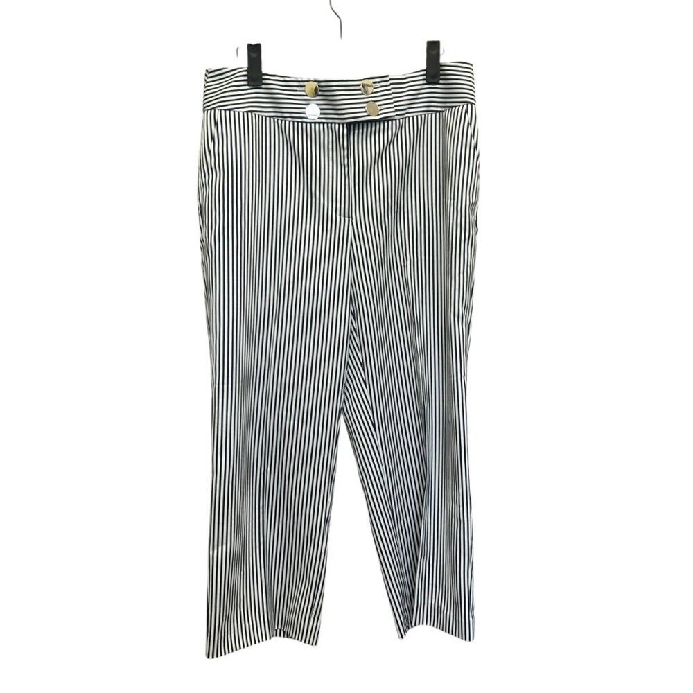 Chico's Striped Sailor Crop Pants Gold Button Detail Size Small  (1)